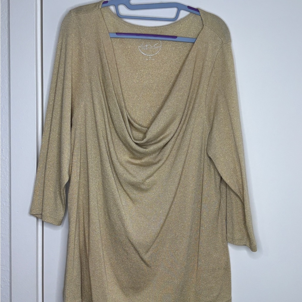 Shimmer Gold Cowl Neck Blouse